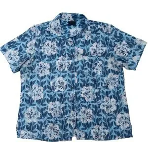 Design Collective Women's XL Aloha Shirt Blue Floral Button Top